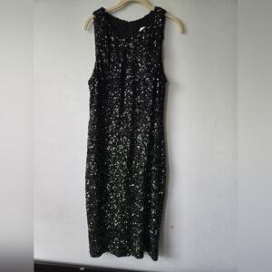 Premier Amour Green And Black Sequined Dress 16 Stretch